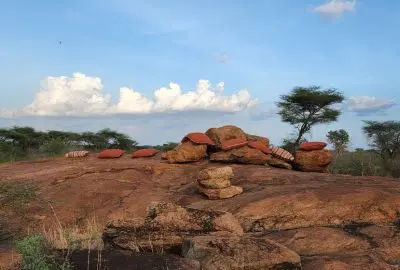 Rocky kopje and flat-topped acacias on the open plains of Meru National Park